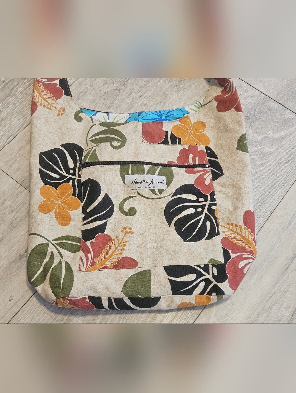 Vtg Hawaiian Accent Tote Bag Tropical Print Crossbody Hobo Canvas Floral Fabric